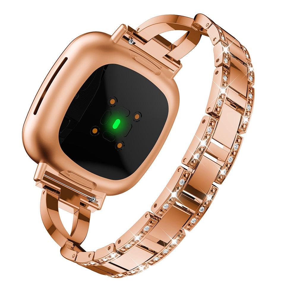For Fitbit Versa 4 Sense 2 Cross Design Rhinestones Decor Metal Strap Replacement Watch Band