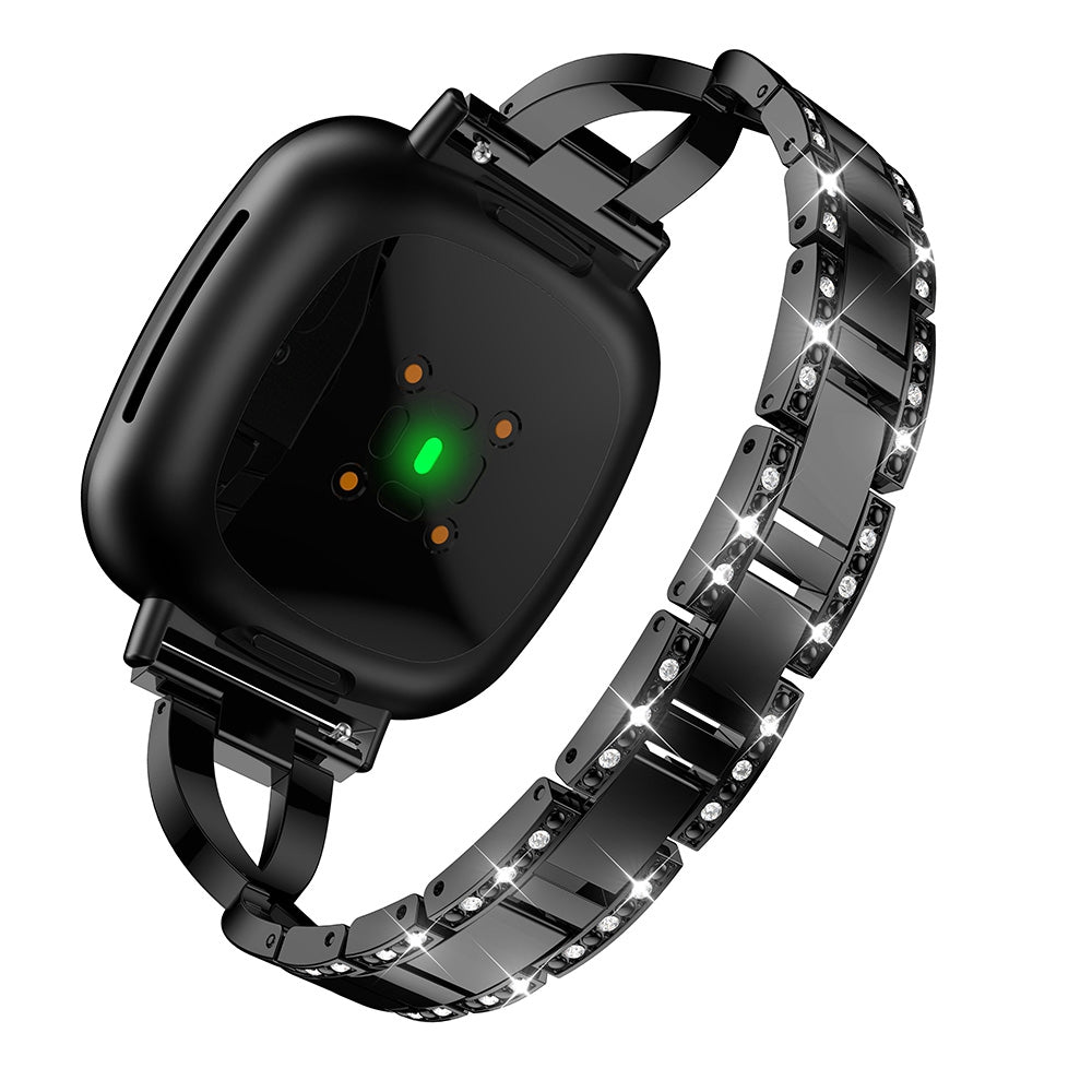 For Fitbit Versa 3 Sense Cross Design Rhinestones Decor Metal Watch Strap Stylish Replacement Wrist Band