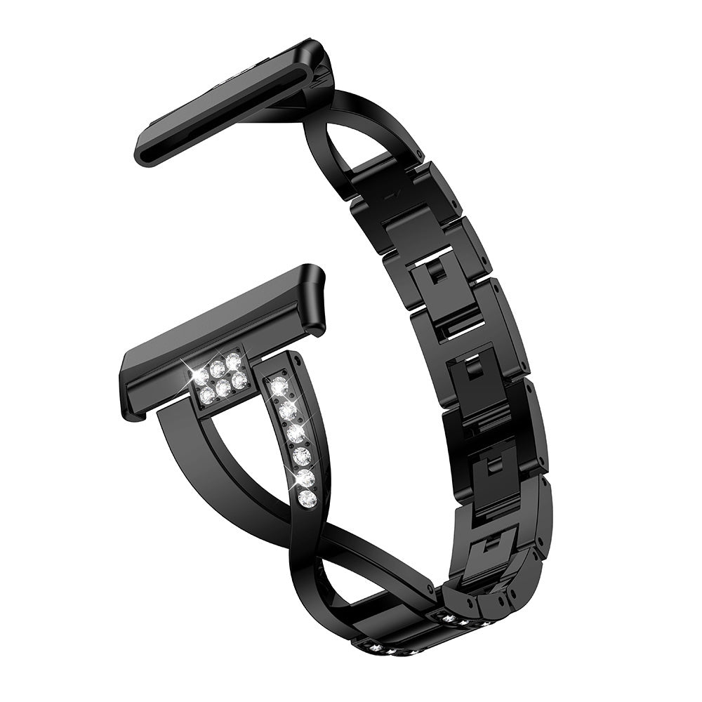 For Fitbit Versa 3 Sense Cross Design Rhinestones Decor Metal Watch Strap Stylish Replacement Wrist Band