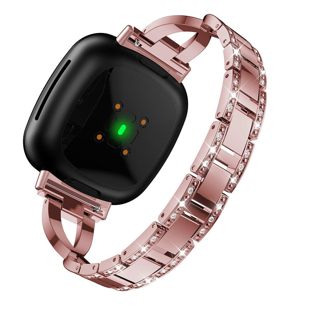 For Fitbit Versa 3 Sense Cross Design Rhinestones Decor Metal Watch Strap Stylish Replacement Wrist Band