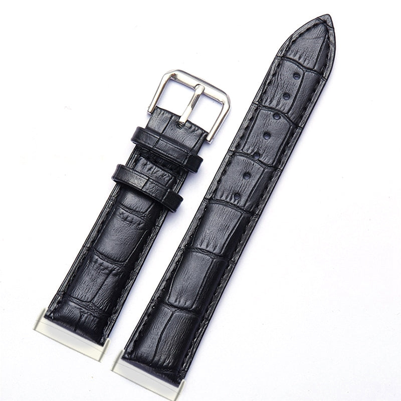 For Fitbit Versa 3 Sense Genuine Leather Watch Band Crocodile Texture Replacement Strap with Stainless Steel Buckle Bracelet