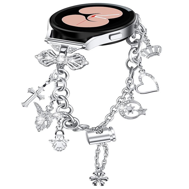 For Samsung Galaxy Watch3 41mm Watch 42mm Metal Watch Band 20mm Adjustable Wristband Bracelet with Multiple Pendants