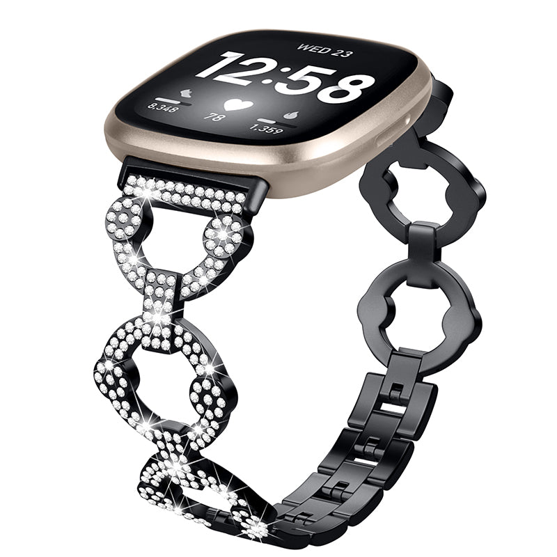 For Fitbit Versa 3 Sense Rhinestone Decor Watch Band Ring Shape Replacement Bracelet Women Dressy Jewelry Wristband Strap