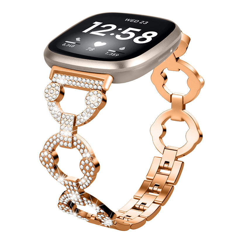 For Fitbit Versa 3 Sense Rhinestone Decor Watch Band Ring Shape Replacement Bracelet Women Dressy Jewelry Wristband Strap