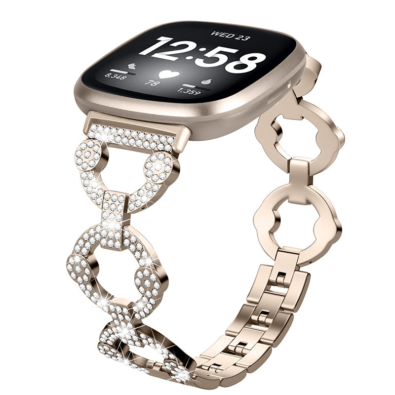 For Fitbit Versa 3 Sense Rhinestone Decor Watch Band Ring Shape Replacement Bracelet Women Dressy Jewelry Wristband Strap