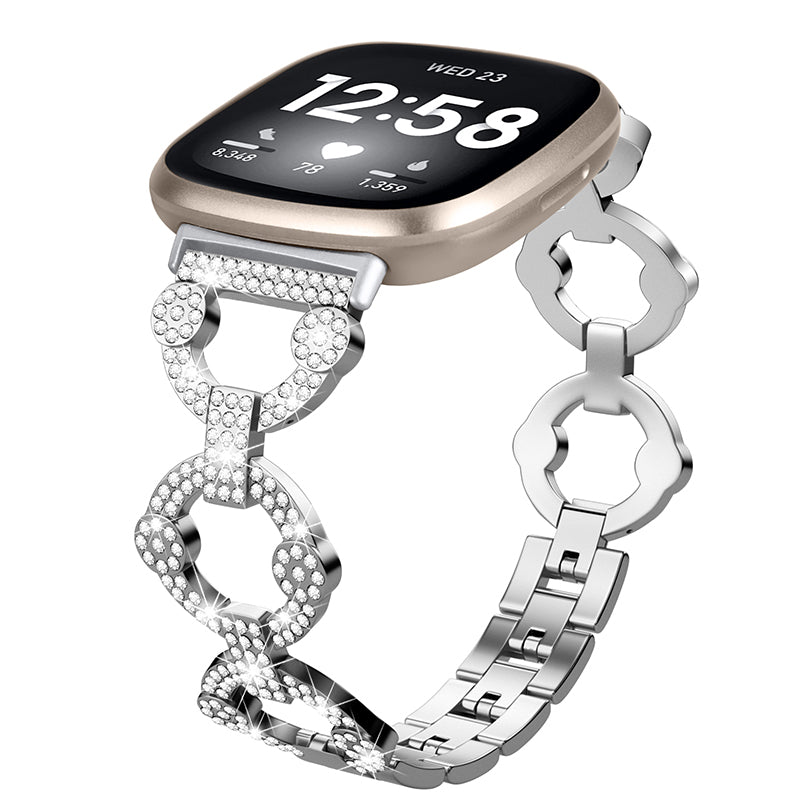 For Fitbit Versa 3 Sense Rhinestone Decor Watch Band Ring Shape Replacement Bracelet Women Dressy Jewelry Wristband Strap