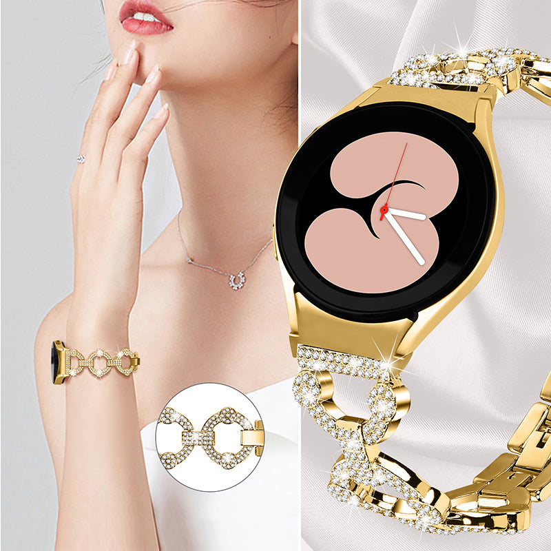For Samsung Galaxy Watch 5 Active 40mm 44mm Watch 5 Pro 45mm Watch 42mm Rhinestone Decor Replacement Strap Stainless Steel Metal Wristband