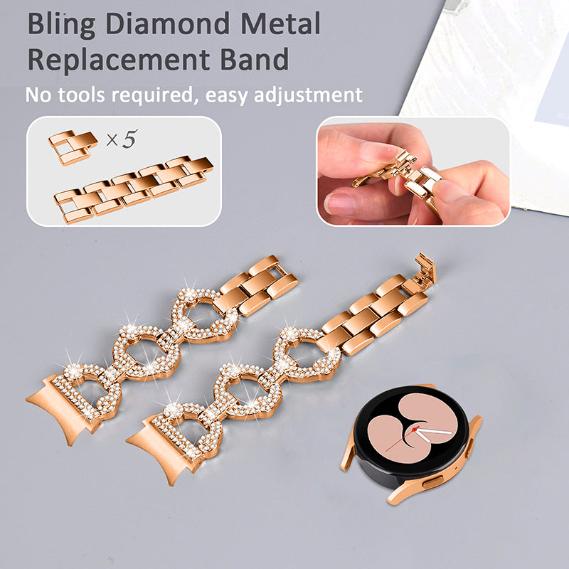 For Samsung Galaxy Watch 5 Active 40mm 44mm Watch 5 Pro 45mm Watch 42mm Rhinestone Decor Replacement Strap Stainless Steel Metal Wristband