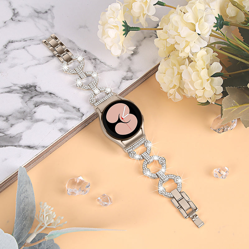 For Samsung Galaxy Watch 5 Active 40mm 44mm Watch 5 Pro 45mm Watch 42mm Rhinestone Decor Replacement Strap Stainless Steel Metal Wristband