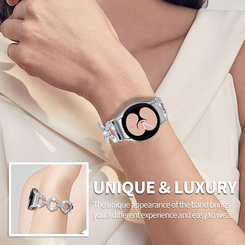 For Samsung Galaxy Watch 5 Active 40mm 44mm Watch 5 Pro 45mm Watch 42mm Rhinestone Decor Replacement Strap Stainless Steel Metal Wristband