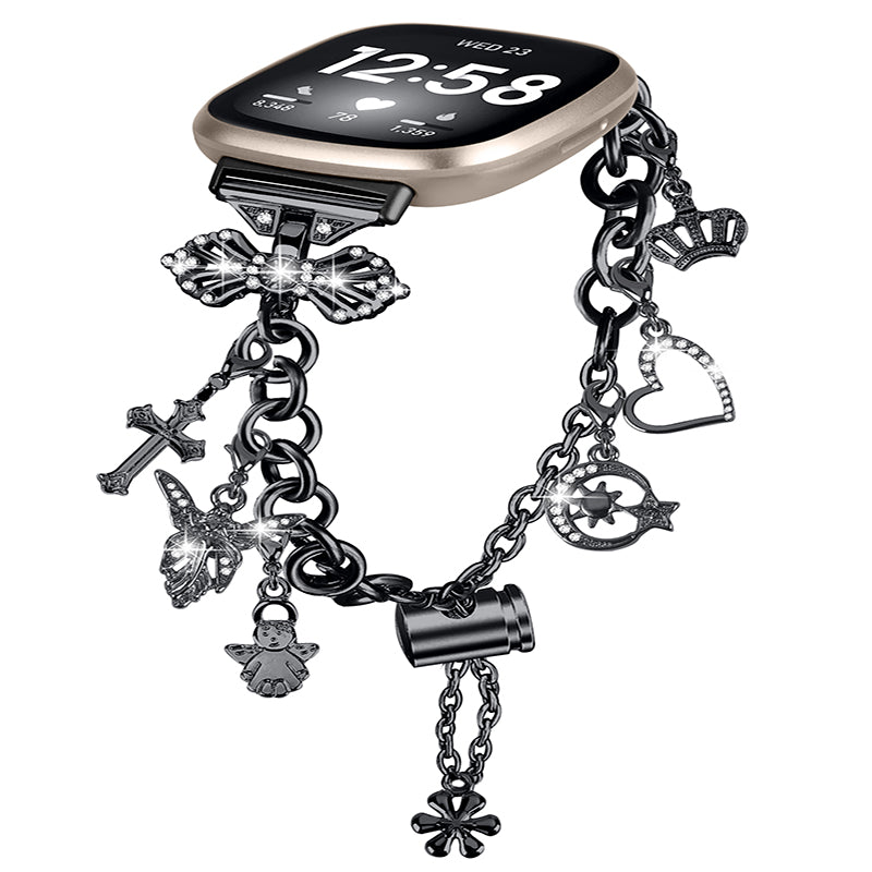For Fitbit Versa 3 Fitbit Sense Metal Watch Band with Multiple Pendants Adjustable Wristband Bracelet
