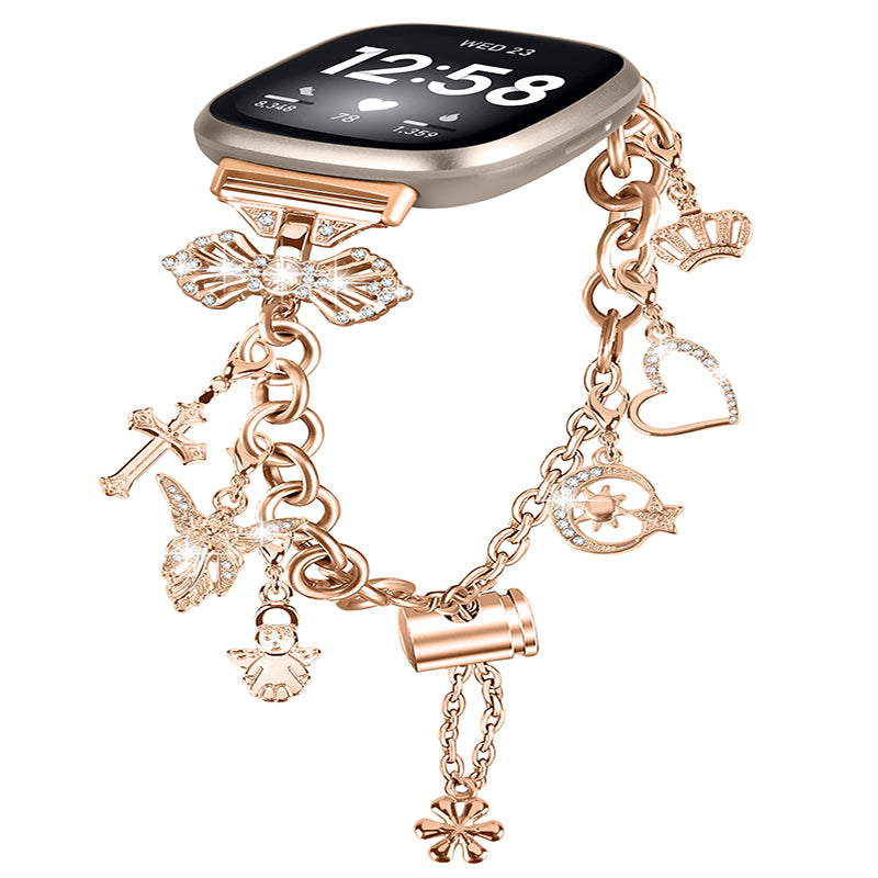 For Fitbit Versa 3 Fitbit Sense Metal Watch Band with Multiple Pendants Adjustable Wristband Bracelet