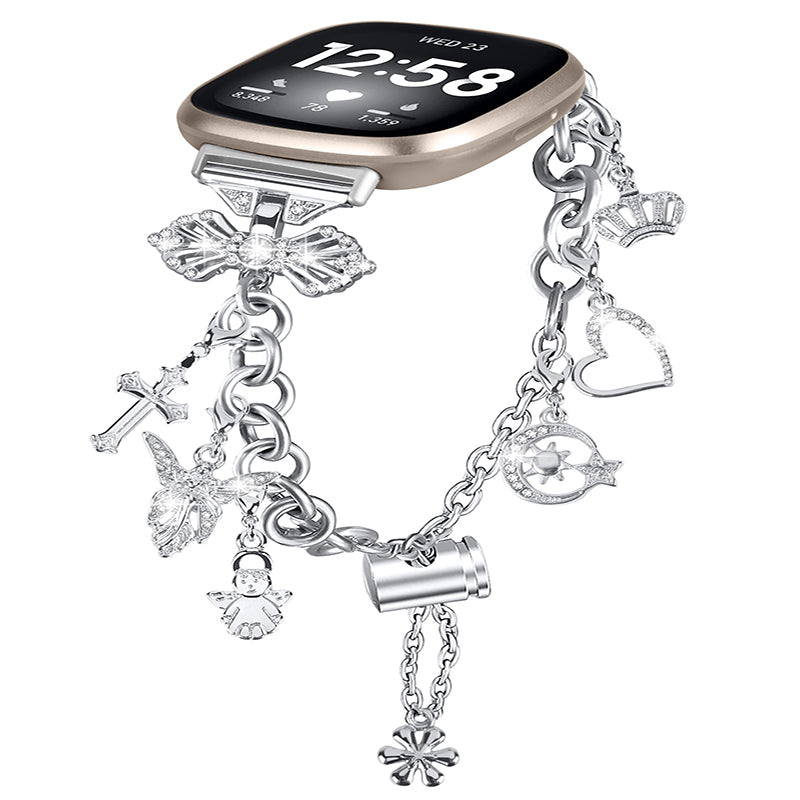 For Fitbit Versa 3 Fitbit Sense Metal Watch Band with Multiple Pendants Adjustable Wristband Bracelet