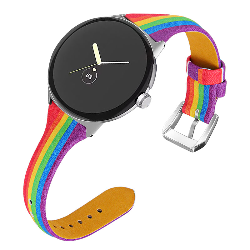For Google Pixel Watch 2 Pixel Watch Genuine Leather Watch Band Quick Release 20mm Watch Strap with Silver Connector