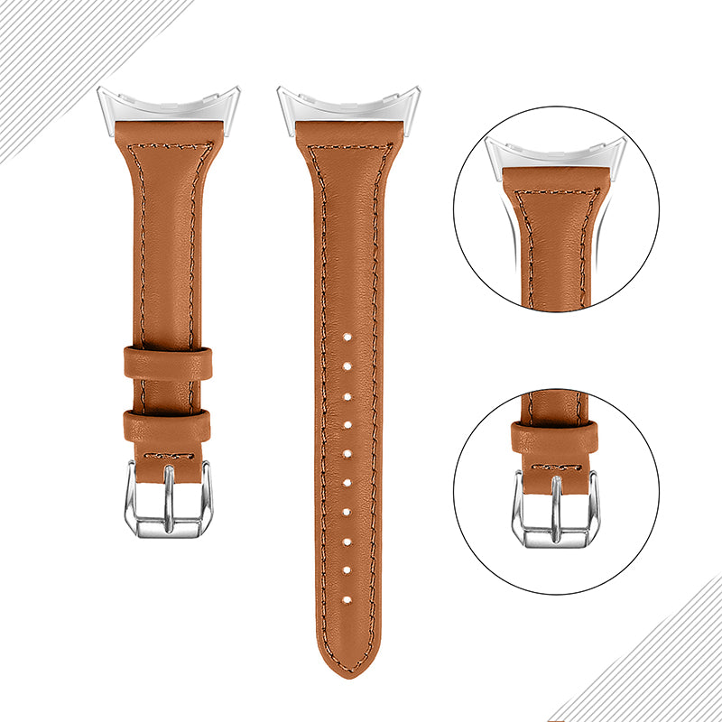 For Google Pixel Watch 2 Pixel Watch Genuine Leather Watch Band Quick Release 20mm Watch Strap with Silver Connector