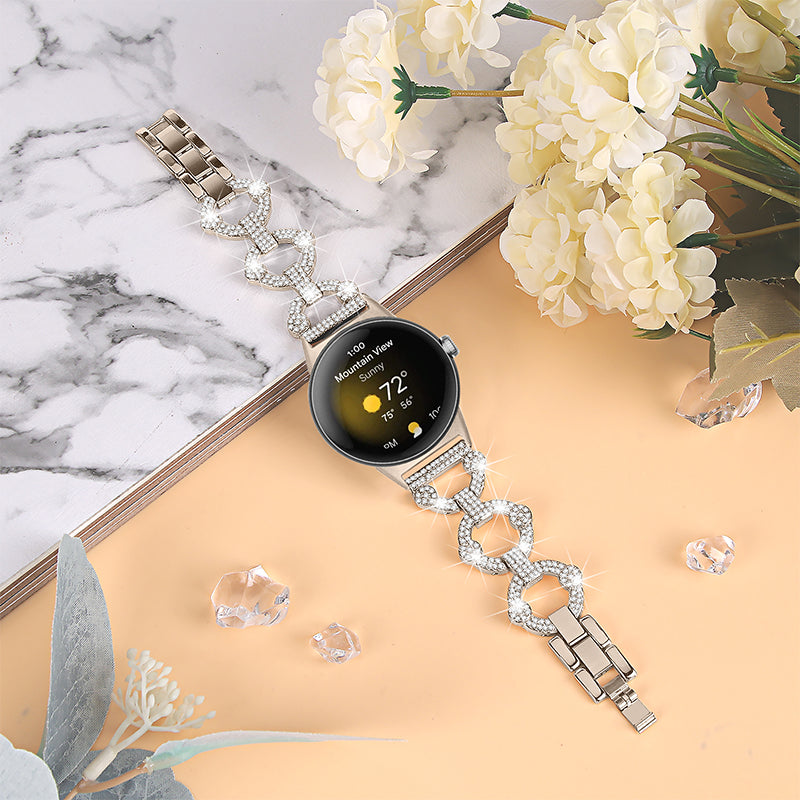 For Google Pixel Watch 2 Pixel Watch Rhinestone Decor Watch Band Replacement Metal Wrist Strap Bracelet