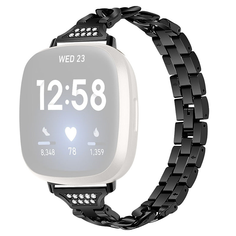 For Fitbit Versa 3 Sense Universal Watch Strap Metal Watch Band Rhinestone Decorated Connector Watchband for Girls
