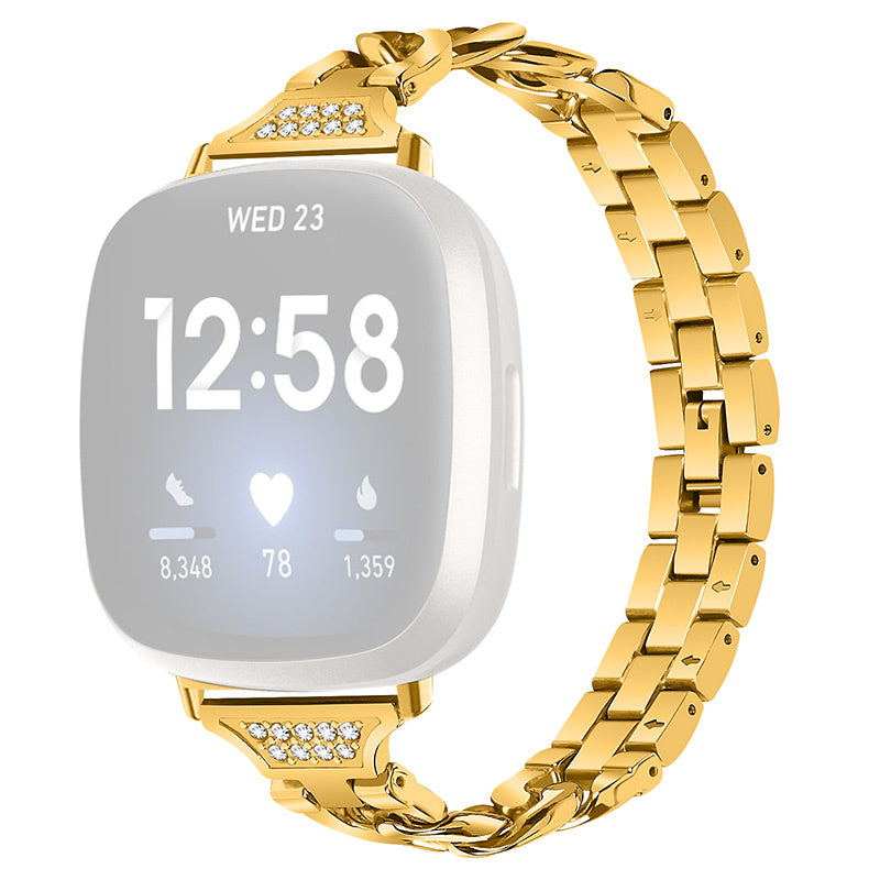 For Fitbit Versa 3 Sense Universal Watch Strap Metal Watch Band Rhinestone Decorated Connector Watchband for Girls