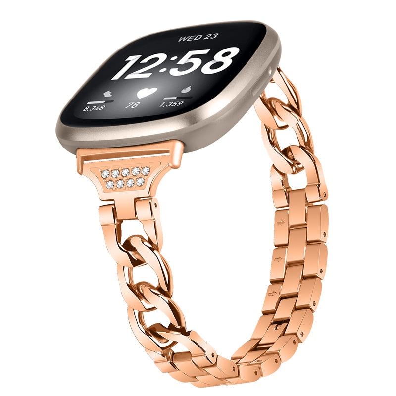 For Fitbit Versa 3 Sense Universal Watch Strap Metal Watch Band Rhinestone Decorated Connector Watchband for Girls