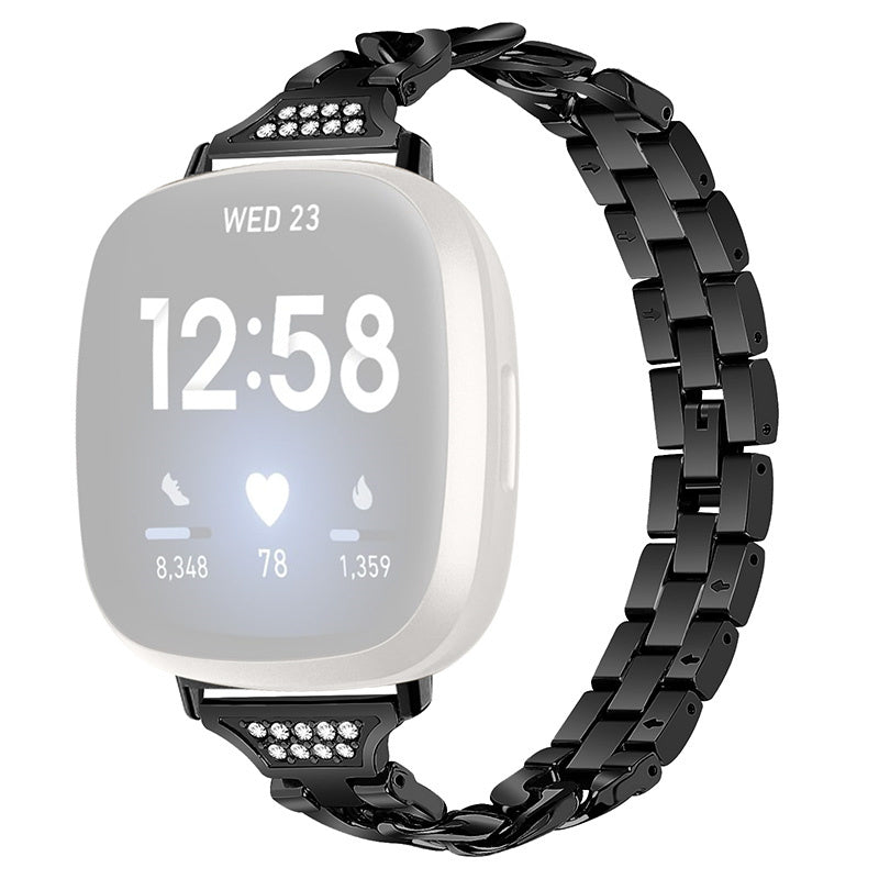 For Fitbit Versa 4 Sense 2 Metal Watch Strap Universal Watch Band Rhinestone Decorated Connector Watchband for Girls