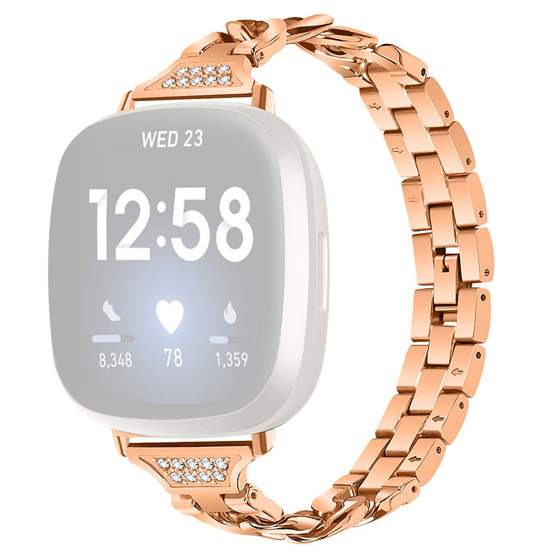 For Fitbit Versa 4 Sense 2 Metal Watch Strap Universal Watch Band Rhinestone Decorated Connector Watchband for Girls