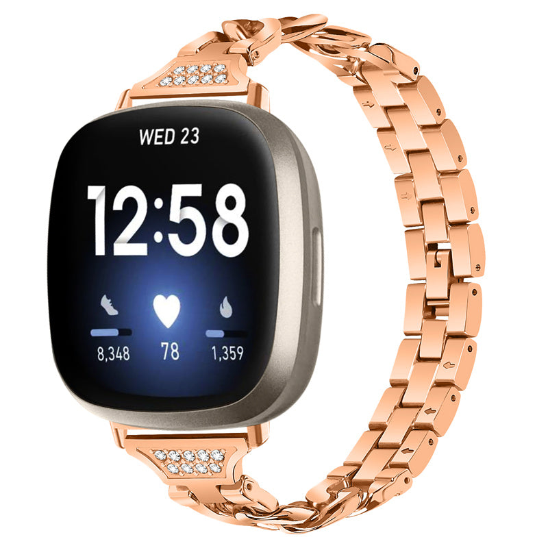 For Fitbit Versa 4 Sense 2 Metal Watch Strap Universal Watch Band Rhinestone Decorated Connector Watchband for Girls