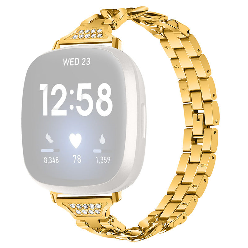 For Fitbit Versa 4 Sense 2 Metal Watch Strap Universal Watch Band Rhinestone Decorated Connector Watchband for Girls