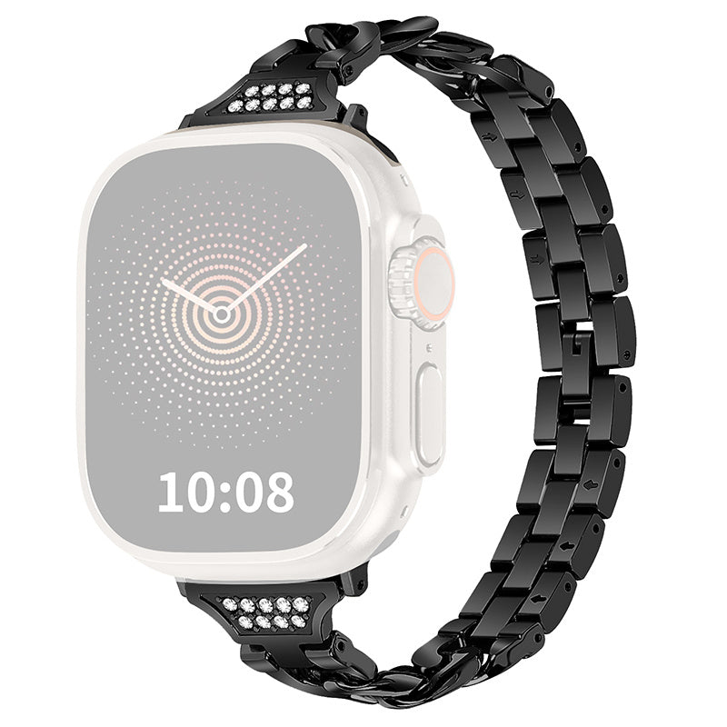 For Apple Watch Ultra Ultra 2 49mm Series 8 9 7 45mm 6 5 4 SE SE (2022) (2023) 44mm 3 2 1 42mm Rhinestone Decor Metal Smart Watch Band Replacement Wrist Strap