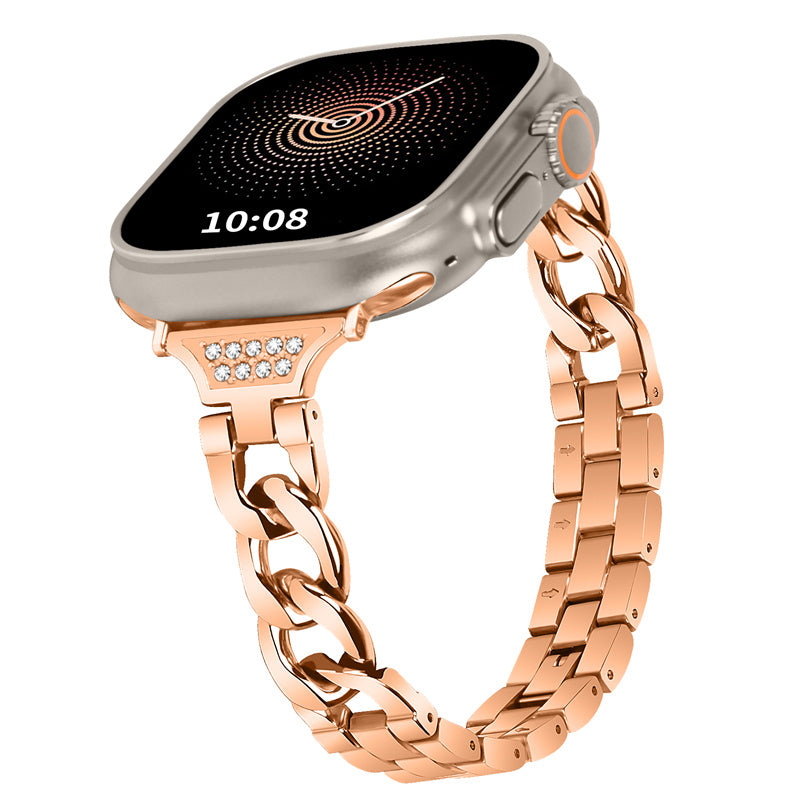 For Apple Watch Ultra Ultra 2 49mm Series 8 9 7 45mm 6 5 4 SE SE (2022) (2023) 44mm 3 2 1 42mm Rhinestone Decor Metal Smart Watch Band Replacement Wrist Strap