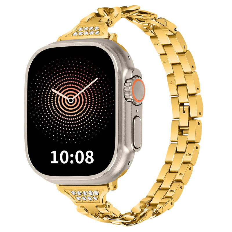 For Apple Watch Series 9 8 7 41mm 6 5 SE SE (2022) SE (2023) 4 40mm 3 2 1 38mm Rhinestones Decor Metal Smartwatch Strap Replacement Watch Band
