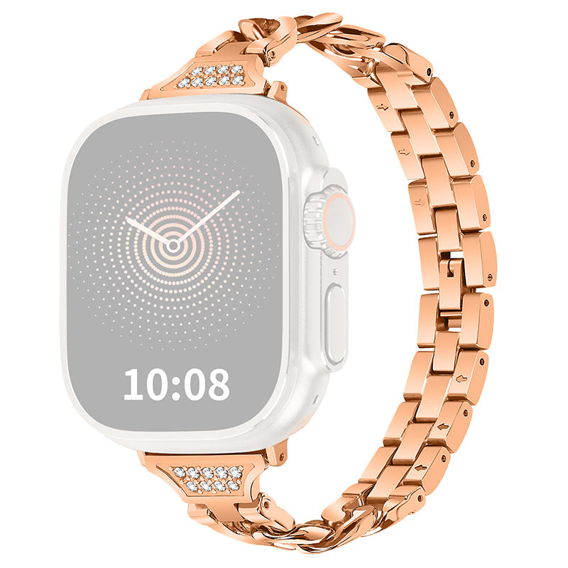 For Apple Watch Series 9 8 7 41mm 6 5 SE SE (2022) SE (2023) 4 40mm 3 2 1 38mm Rhinestones Decor Metal Smartwatch Strap Replacement Watch Band