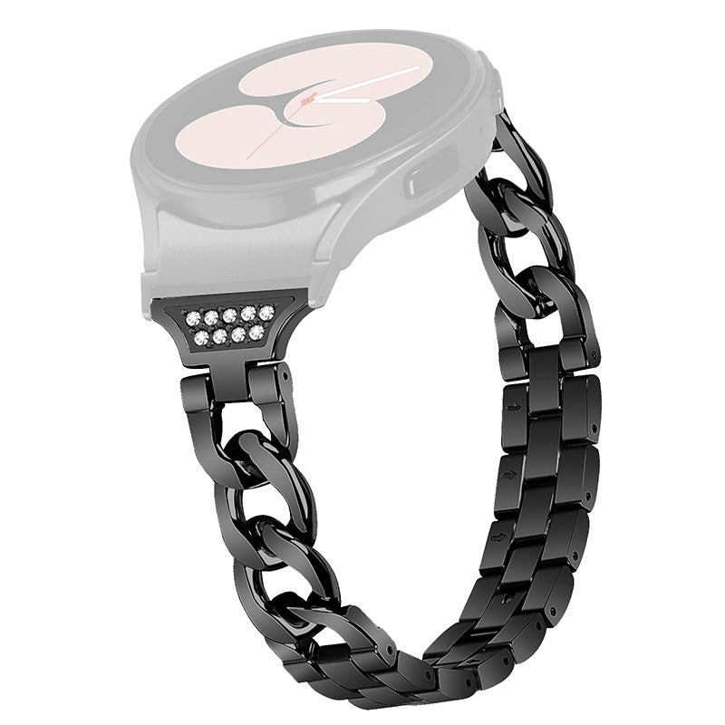 For Samsung Galaxy Watch 5 4 Active 44mm 40mm Watch 5 Pro 45mm Metal Watch Strap Rhinestone Decor Wrist Band with Adapter Connector