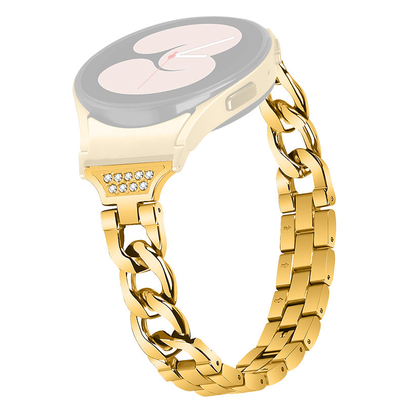 For Samsung Galaxy Watch 5 4 Active 44mm 40mm Watch 5 Pro 45mm Metal Watch Strap Rhinestone Decor Wrist Band with Adapter Connector