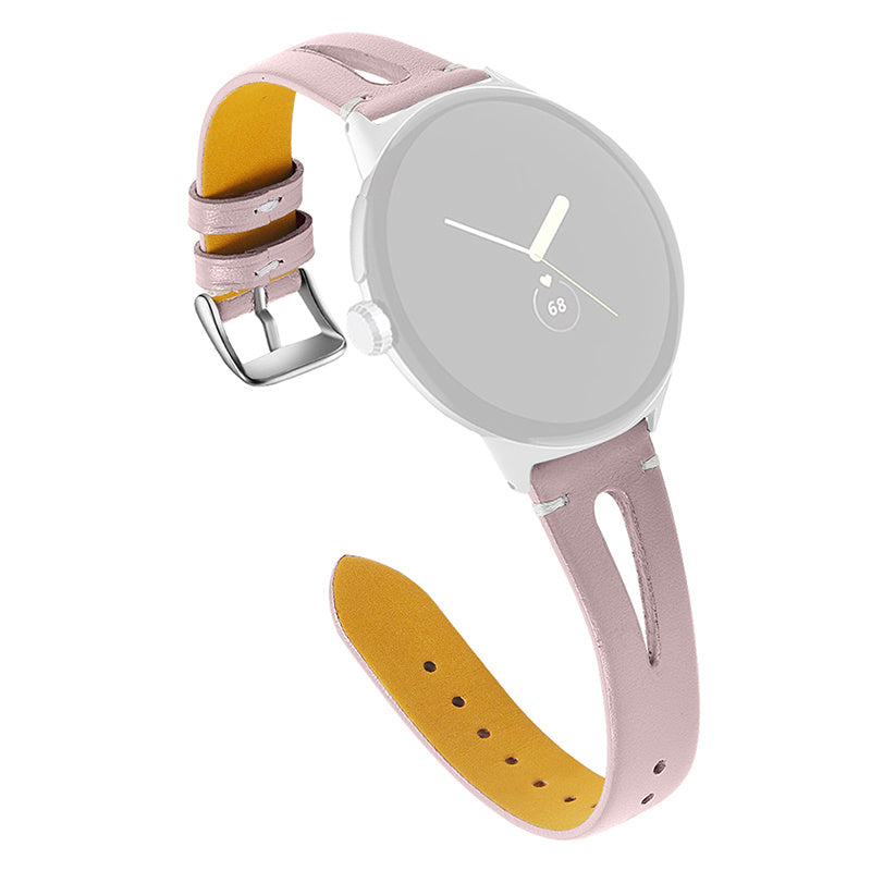 For Google Pixel Watch 2 Pixel Watch Genuine Leather Watch Strap Hollow-out Adjustable Wrist Strap Replacement with Silver Connector