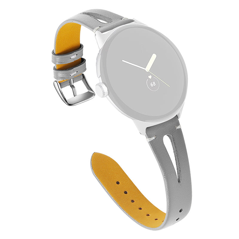 For Google Pixel Watch 2 Pixel Watch Hollow-out Watch Band Genuine Leather Replacement Wrist Strap with Black Connector