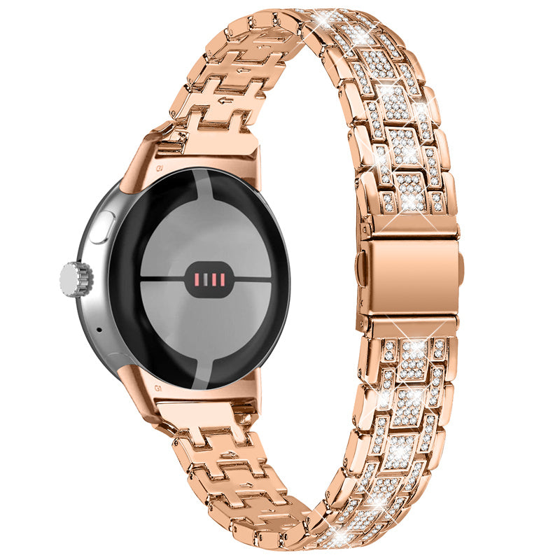 For Google Pixel Watch 2 Pixel Watch Rhinestones Decor Replacement Strap 5 Beads Metal Dual Press Buckle Smart Watch Wristband