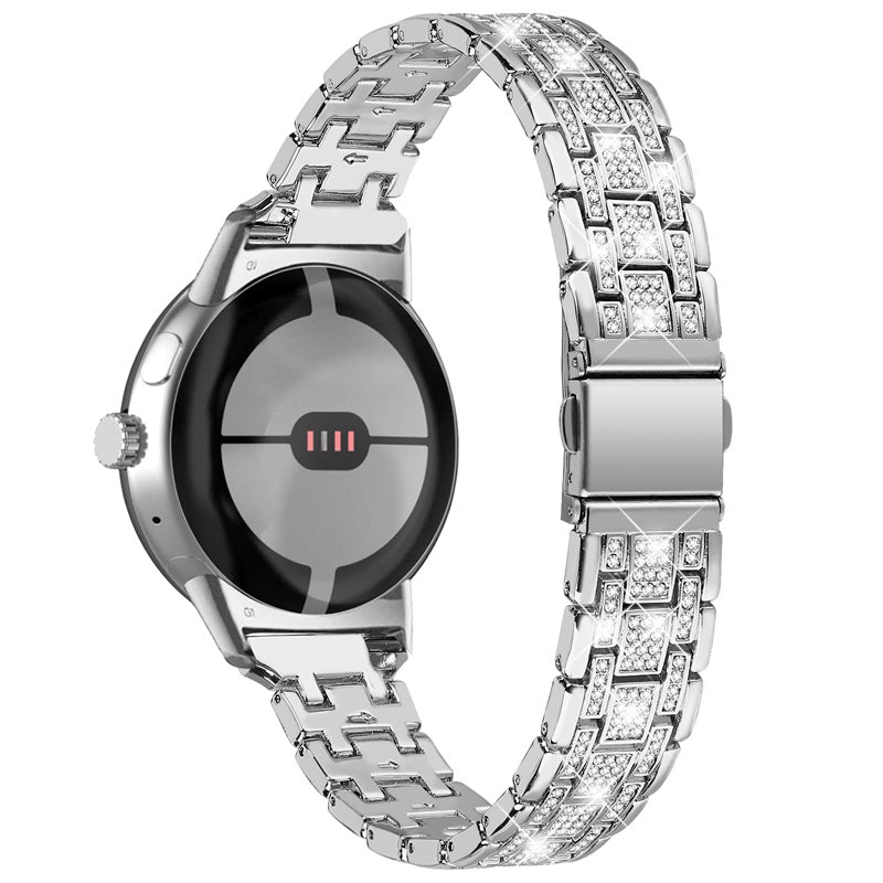 For Google Pixel Watch 2 Pixel Watch Rhinestones Decor Replacement Strap 5 Beads Metal Dual Press Buckle Smart Watch Wristband
