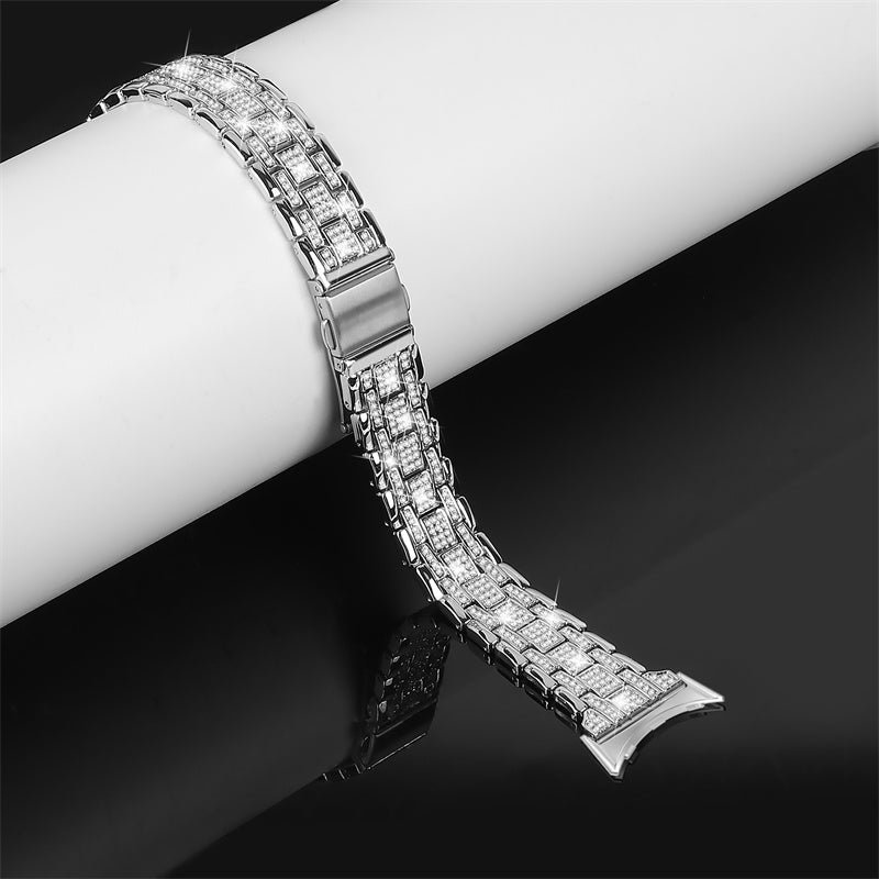 For Google Pixel Watch 2 Pixel Watch Rhinestones Decor Replacement Strap 5 Beads Metal Dual Press Buckle Smart Watch Wristband