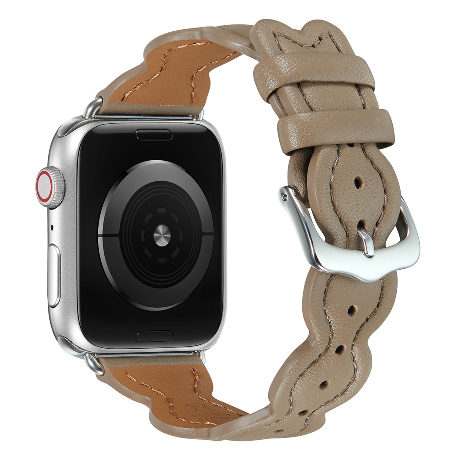 For Apple Watch Ultra 49mm Series 9 8 7 45mm Series 6 5 4 SE SE (2022) (2023) 44mm Series 3 2 1 42mm Candied-haws Shape Watch Strap Genuine Leather Adjustable Wristband