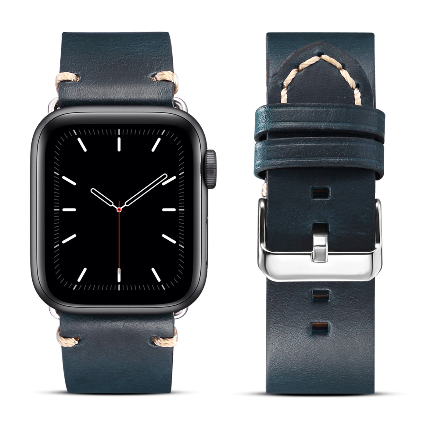 For Apple Watch Series 9 8 Aluminum 9 8 7 45mm Series 6 5 4 SE SE (2022) (2023) 44mm Series 3 2 1 42mm DOL Waxy Cowhide Leather Watch Band Adjustable Pin Buckle Wrist Strap Replacement