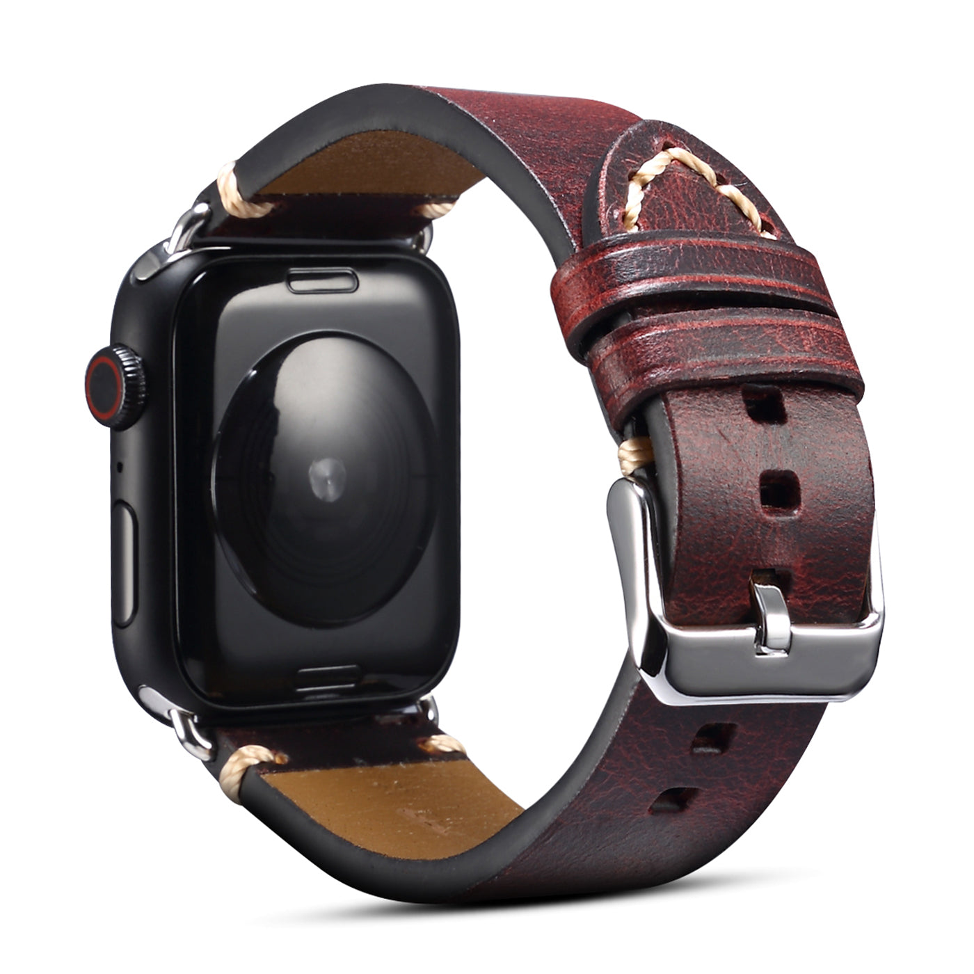 For Apple Watch Series 9 8 Aluminum 9 8 7 45mm Series 6 5 4 SE SE (2022) (2023) 44mm Series 3 2 1 42mm DOL Waxy Cowhide Leather Watch Band Adjustable Pin Buckle Wrist Strap Replacement