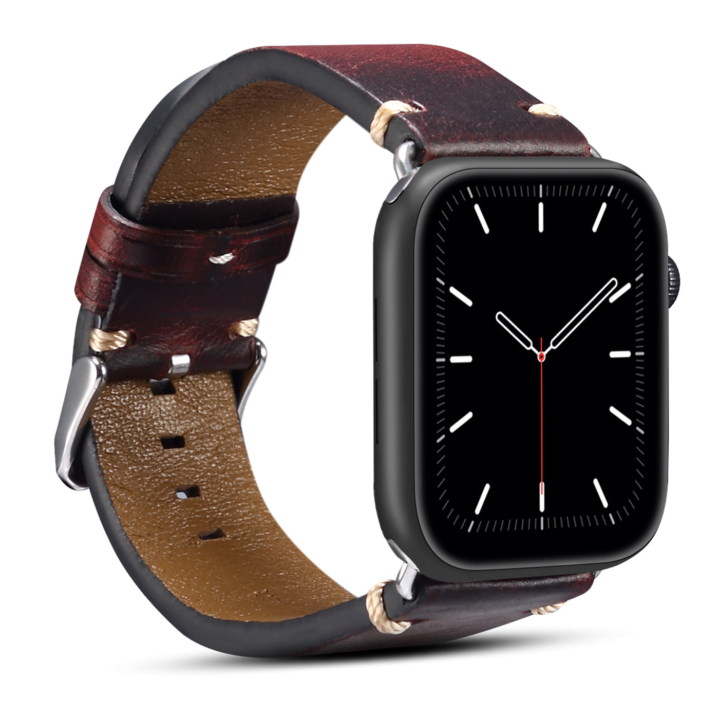 For Apple Watch Series 9 8 Aluminum 9 8 7 45mm Series 6 5 4 SE SE (2022) (2023) 44mm Series 3 2 1 42mm DOL Waxy Cowhide Leather Watch Band Adjustable Pin Buckle Wrist Strap Replacement