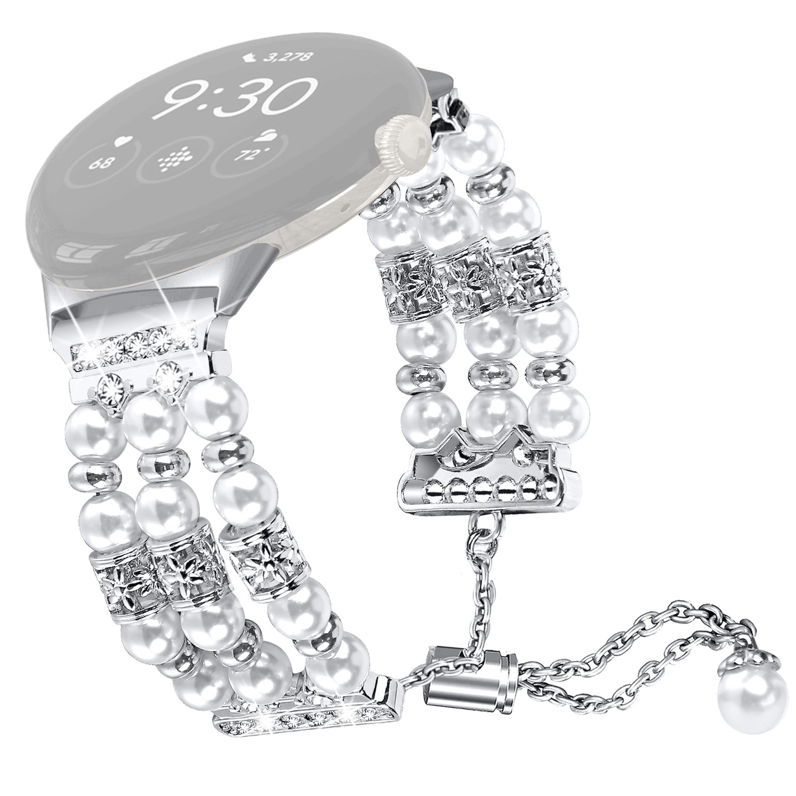 For Google Pixel Watch 2 Pixel Watch Three Rows Faux Pearls Beads Watch Band Replacement Wrist Strap Bracelet