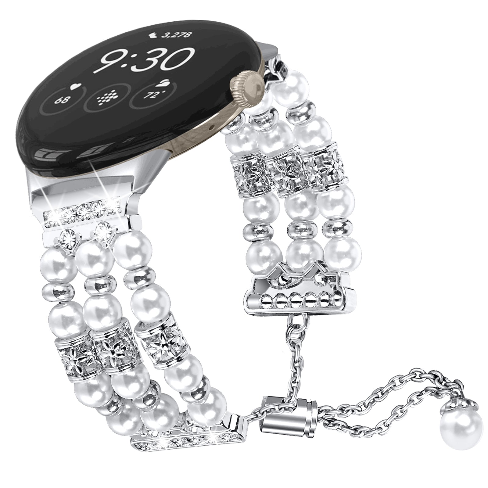 For Google Pixel Watch 2 Pixel Watch Three Rows Faux Pearls Beads Watch Band Replacement Wrist Strap Bracelet