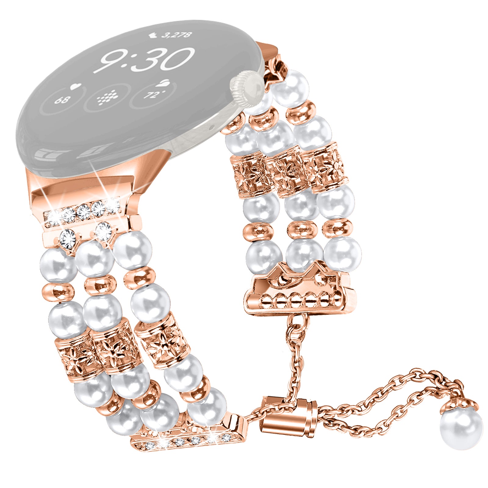 For Google Pixel Watch 2 Pixel Watch Three Rows Faux Pearls Beads Watch Band Replacement Wrist Strap Bracelet