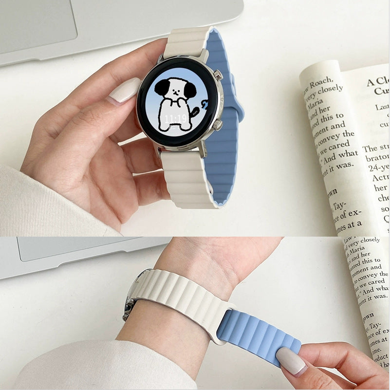 For Google Pixel Watch 2 Pixel Watch Dual-Color Silicone Replacement Strap 20mm Adjustable Magnetic Closure Watch Band