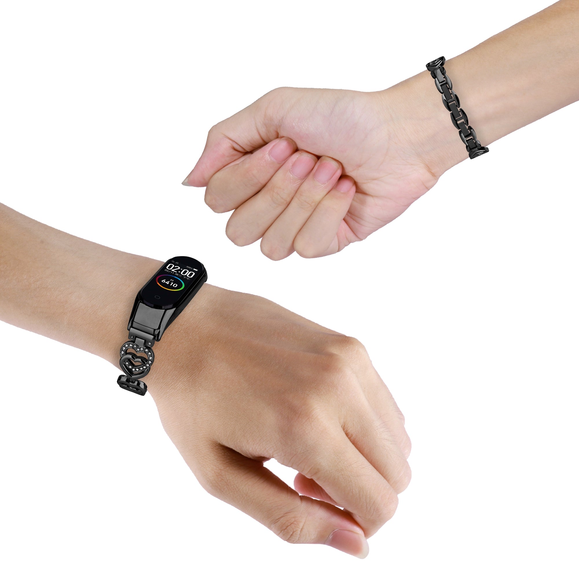 For Xiaomi Mi Band 3 Band 4 Metal Watch Strap Rhinestone Decorated Watch Band