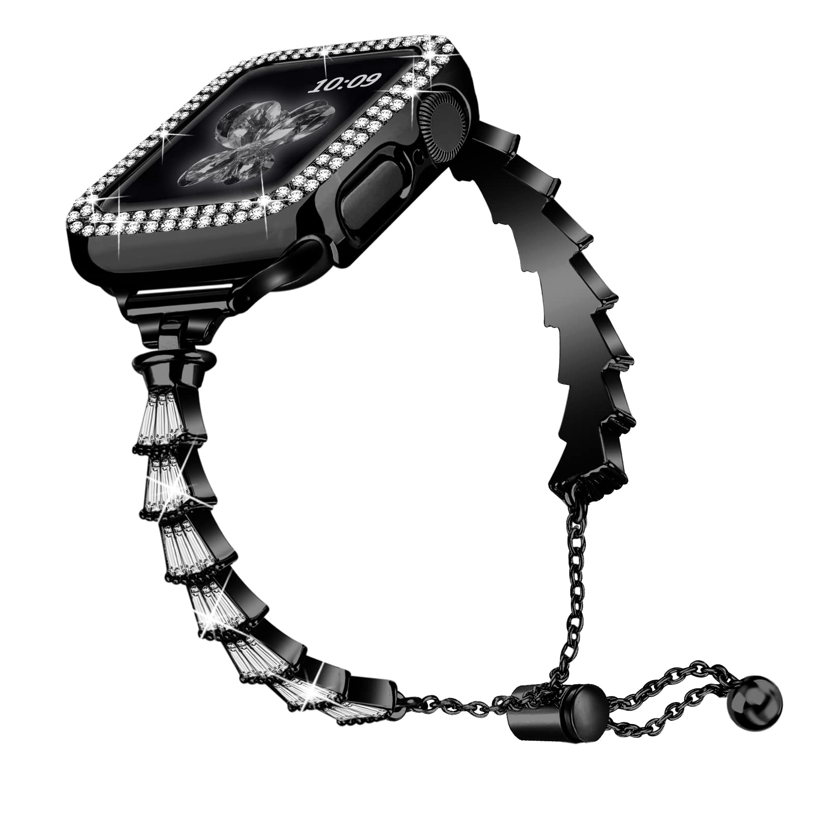 For Apple Watch Ultra Ultra 2 49mm Series 9 8 7 45mm 6 5 4 SE SE (2022) (2023) 44mm 3 2 1 42mm Rhinestone Decor Crown Metal Strap Adjustable Bracelet Watch Band