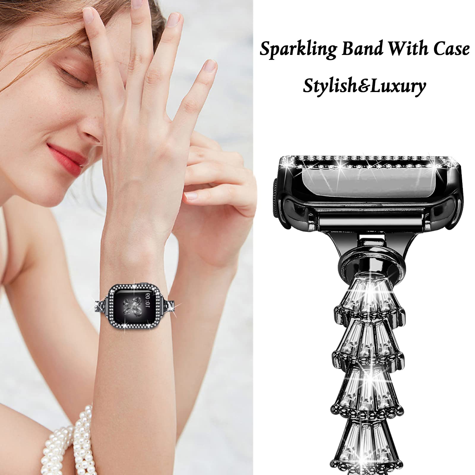 For Apple Watch Ultra Ultra 2 49mm Series 9 8 7 45mm 6 5 4 SE SE (2022) (2023) 44mm 3 2 1 42mm Rhinestone Decor Crown Metal Strap Adjustable Bracelet Watch Band