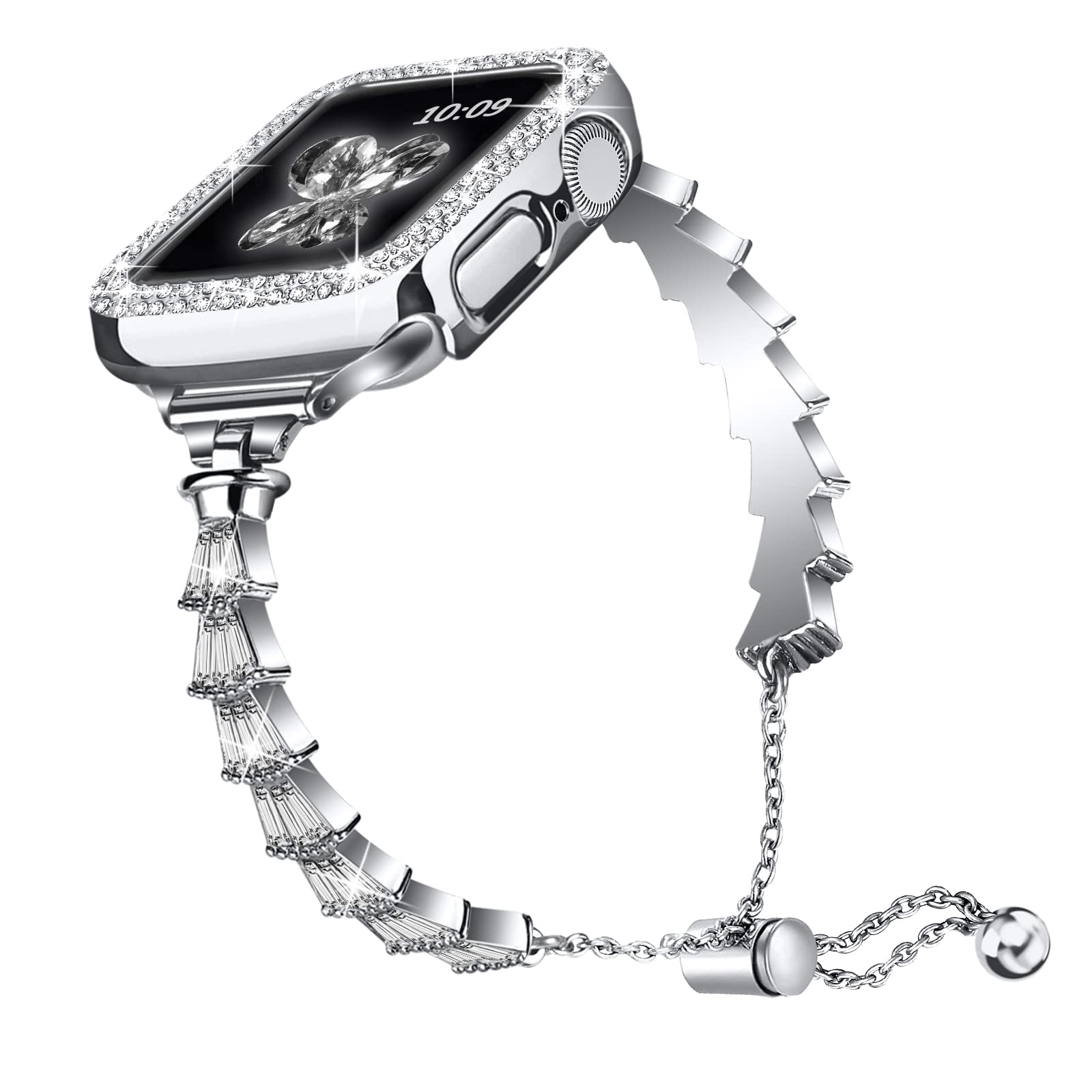 For Apple Watch Ultra Ultra 2 49mm Series 9 8 7 45mm 6 5 4 SE SE (2022) (2023) 44mm 3 2 1 42mm Rhinestone Decor Crown Metal Strap Adjustable Bracelet Watch Band